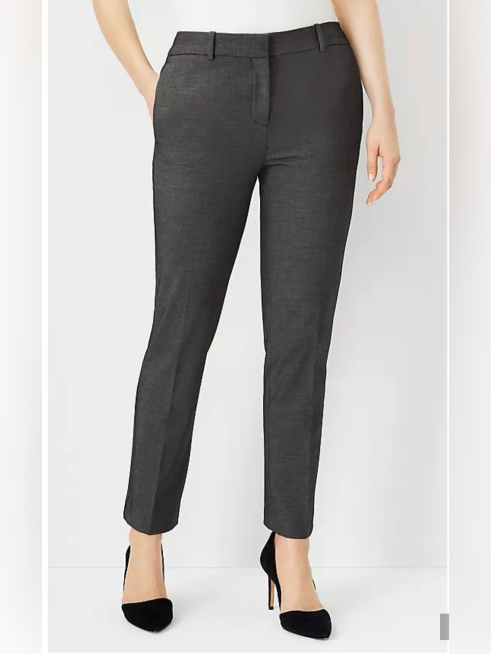 NEW ANN TAYLOR DARK GREY CURVY FIT BI-STRETCH ANKLE PANTS SZ 4